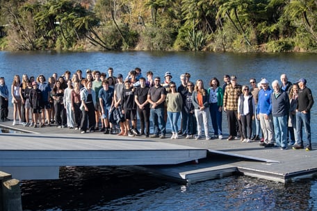 Current and past members on the new pontoon