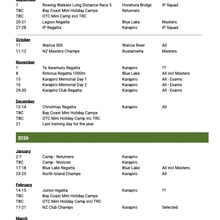 ROWING SEASON CALENDAR